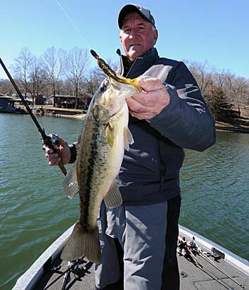 Jim Dill favors the erratic fall of a tube bait to catch moody bass in the early spring. 