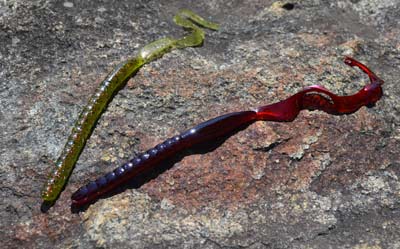Ribbon tail worms are made for summertime fishing. Their action elicits plenty of strikes, and their slender profile attracts big bass. Photo by Pete M. Anderson