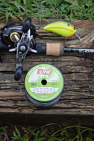 Cranking shallow aquatic vegetation requires heavy monofilament line. It is strong, ensuring you’ll pull more bass from heavy cover. And its large diameter creates plenty of water resistance, keeping your crankbait closer to the surface and out of the grass. Photo by Pete M. Anderson