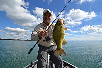 Bob Izumi, tournament pro and host of www.realfishing.com, uses a variety a Berkley Gulp plastics to catch monster smallmouth on a drop shot rig.