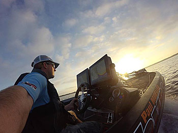 Bassmaster Elite Series angler Paul Mueller runs four units on his bass boat. Two are mounted on the console, and two are mounted on the bow. That allows him to dedicate each to one or two functions, such as mapping or sonar, and zoom in for details or see the bigger picture. Photo courtesy of Paul Mueller.