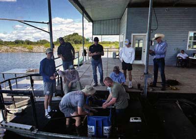 The latest crew at the Institute of Higher Pondology, electrofishing and evaluating the fishery. Making sure there's enough of the right components of the food chain. "Happy meals", if you will. 