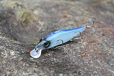 Bill Lewis Lures designers exaggerated the flat sides of its SCOPE Stik jerkbait. They reflect more sonar signals, making it easy to see on FFS. Photo by Pete M. Anderson