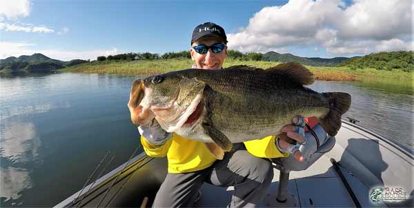 BassResource forum member A-Jay with a monster bass from Lake Baccarac, Mexico
