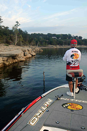 Ledges and drop-offs are favorite spots for Stacey King to work a Neko rig.