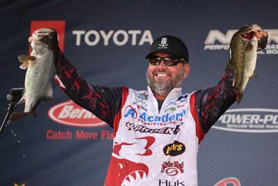 Bassmaster Elite Series angler Greg Hackney said deep structure outside spawning spots is essential to bass early in the prespawn season. But as daylight and water temperature increase, bass bypass it and rush the bank. Photo courtesy of B.A.S.S. / Seigo Saito