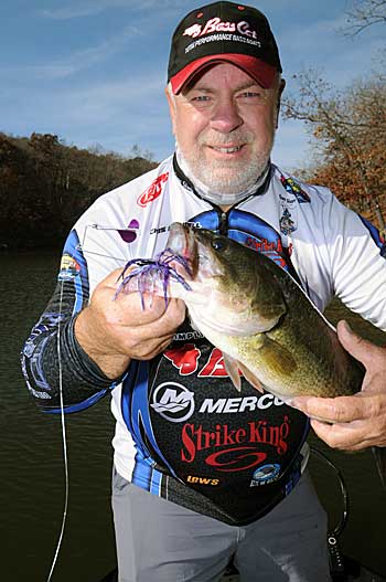 A buzz bait is Chris Randell’s favorite topwater lure when the weather and water cools down in the fall.