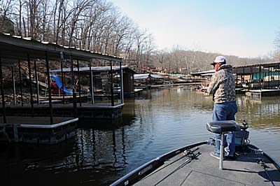 Pitch a jig to boat docks is Roger Fitzpatrick’s favorite early spring pattern for heavyweight prespawn bass. 