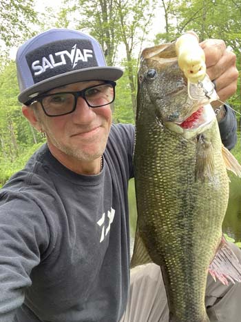 Big baits catch big bass, even when fishing from shore. Sean DePoala chases them with a giant rat and winged topwaters. Photo courtesy of Sean DePoala