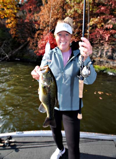 Fall is the ideal time for Missouri guide Denise Dill and her clients to enjoy the excitement of catching bass on topwater lures. 