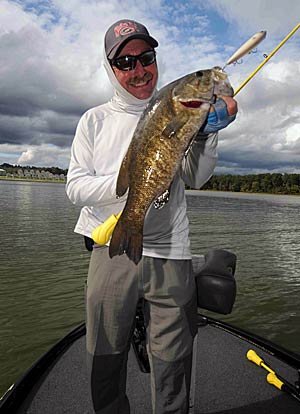 A topwater walking bait is one of Shaw Grigsby’s favorite lures for catching bass on the surface in the fall.