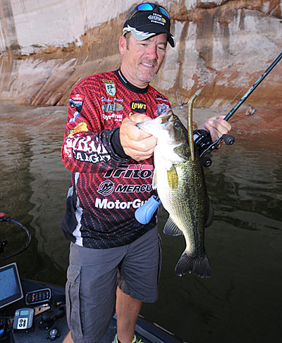 Stephen Browning favors a finesse bait such as a stick worm for pitching to bass in clear water. 