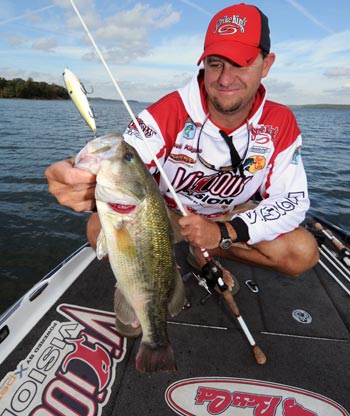 A topwater bait is a good lure to throw for bass during the postspawn and fall.