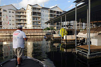 Marinas provide plenty of cover and forage for bass in the summer and fall.