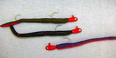 This is what Westy Worms look like. Those little gold hooks make for easy hook-ups, but don't try to horse a big bass or they'll straighten out. 