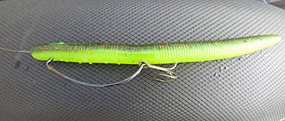 If you’re Carolina rigging and there isn’t a lot of brush, you can use a trailer hook on a Senko. This laminate is one of my favorites for deep water.