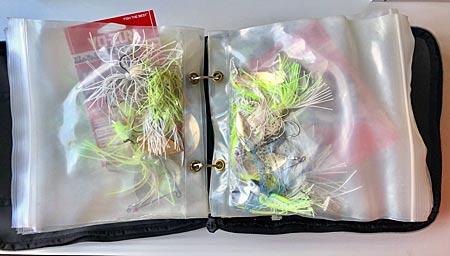 Spinnerbait bag. The baits may look messy, but they straighten right out in the water. I keep plenty of extra skirts and parts as well.