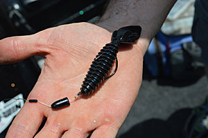 Pegging your weight makes flipping a Texas rig into heavy cover easier. But don’t snug it against the lure. Instead, leave a gap and add a glass bead. The weight and bead will rattle against each other, making bass-attracting noise.