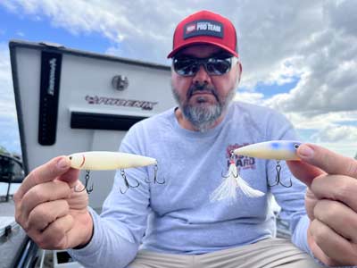 A walking topwater bait and popper are two of Hackney's favorite May lures.