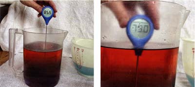 Left: With a thermometer, you can check the temperature and see the difference. Right: The bottom layer is definitely cooler than the top. See the difference?